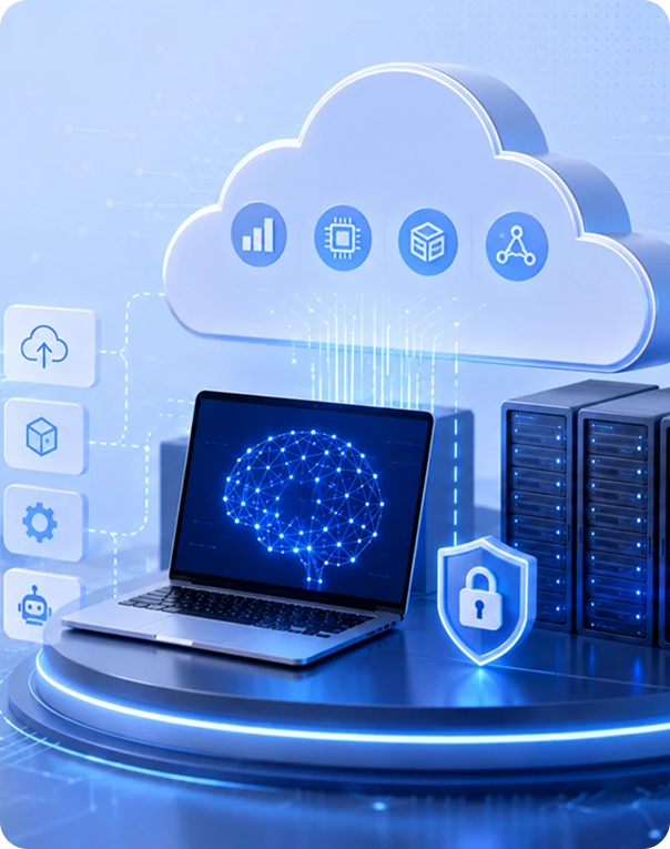 Laptop connected to cloud infrastructure representing cloud migration