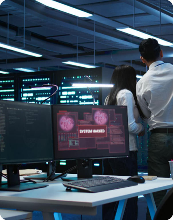 Team monitoring disaster recovery dashboards on multiple screens